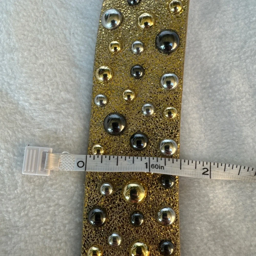 Per Se Gold Metallic Genuine Leather Studded Belt Small Glam Rock Edgy Festival